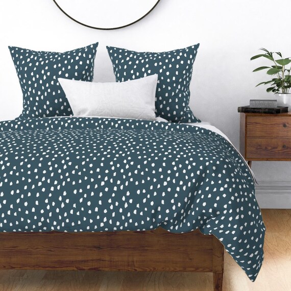 Dark Teal And White Duvet Cover Scattered Marks Bedding Us Etsy