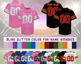 Custom Bling Football Jersey, Personalized Glitter Cheerleading Name Number Sequins Jersey, Embroidery Wedding Gifts for Women Men Kids Fan