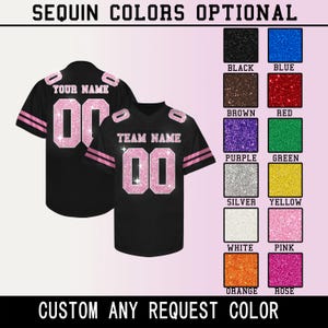 Custom Football Jersey for Women Girl, Personalized Sequin Glitter Bling Cheerleading Jersey Shirt for Party Streetwear Wedding Game Gift