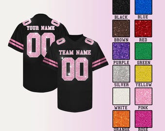 Custom voetbalshirt voor vrouwen meisje, gepersonaliseerde pailletten glitter bling cheerleading jersey shirt voor party streetwear bruiloft spel cadeau