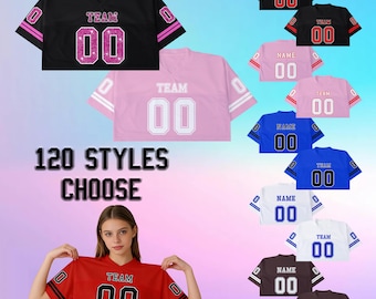 Personalize Crop Top Football Jersey for Women Girl and Fans, Custom Cheer Jersey Streetwear Shirts Tour Concert Shirt, Gift for Girlfriend