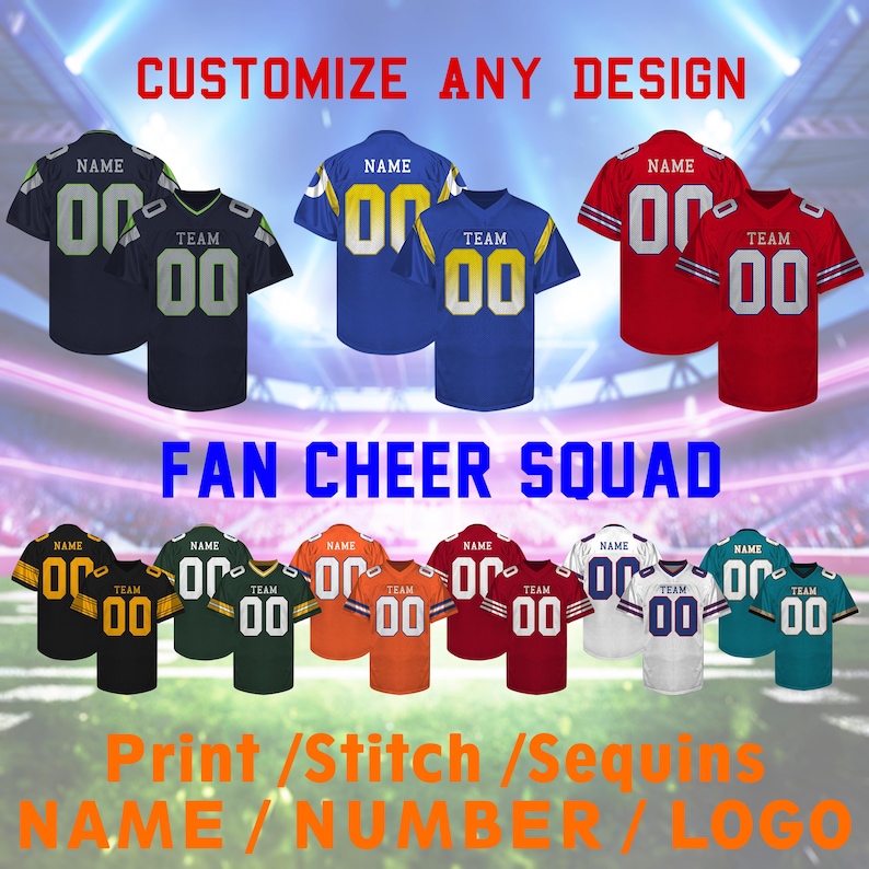 Custom Football Jersey Personalized Stitched Team Name Number Logo Printed Uniform Shirt Gift for Women Men Youth Kids Fan, Game Day Outfit image 1