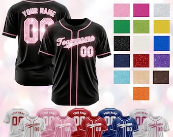 Custom Glitter Baseball Jersey Personalized Name Number Softball Jersey Team Fans Gifts for Men Women Youth Girl Cheer Squad Wedding Party