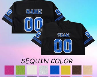 Custom Crop Football Jersey for Women Girl, Personalize Glitter Bling Cheerleading Team Number Jersey Shirt, Gift for Her
