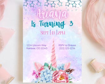 Editable Unicorn Birthday Invitation: Magical Party, Digital Download, Printable Invite