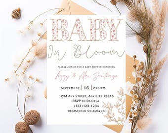 Pink Floral Baby Shower Invitation, Editable Baby In Bloom Invite (Digital Download)
