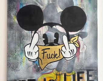 Pop Art Mickey Canvas: Original Acrylic Painting with Gold Leaf
