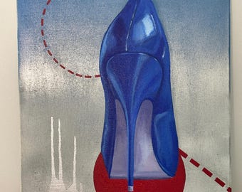 Abstract High Heel Shoe Painting: Geometric Acrylic Canvas Art, 54x73 cm