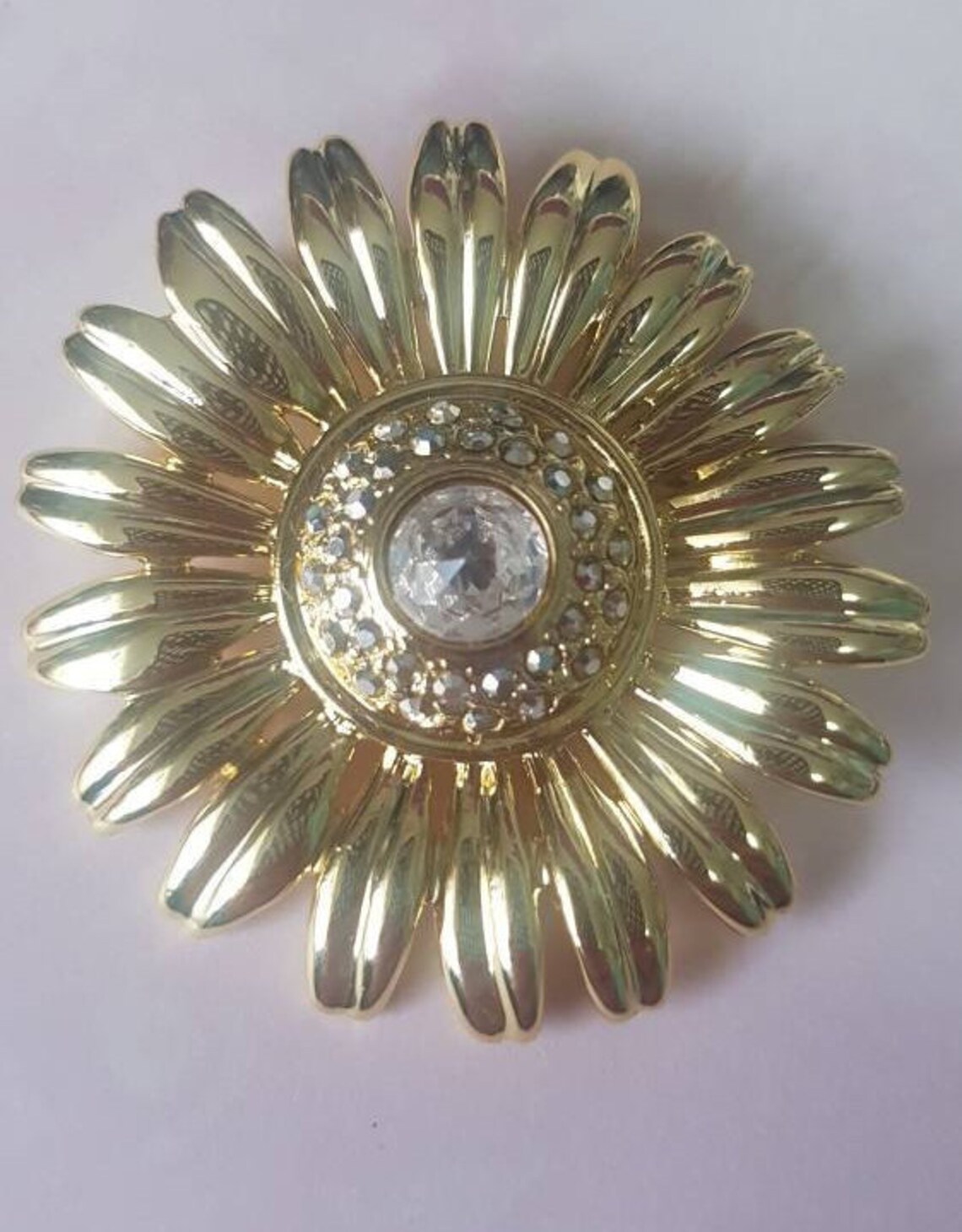 Vintage Large Daisy Rhinestone Brooch. Danecraft Daisy Brooch