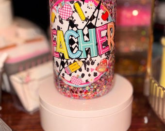 Vaso de bola de nieve con purpurina para profesores - Vaso acrílico de 16 oz