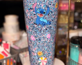 Stitch Glitter Snow Globe Tumbler 24oz Acrylic Cup