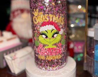 Vaso con purpurina de la Reina de la Navidad