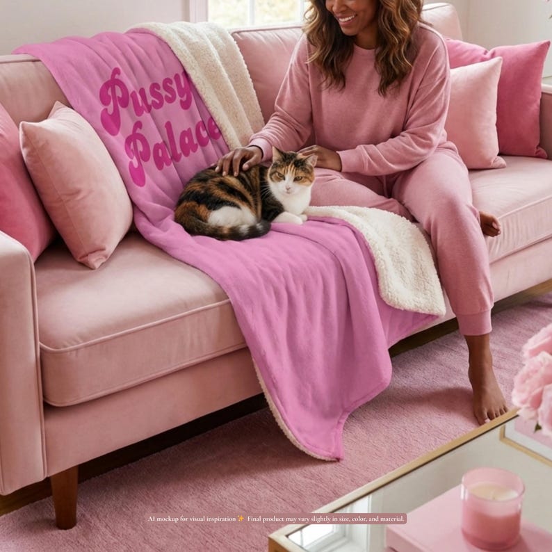 Pink Sherpa Fleece Blanket | Super Soft Cozy Throw | Funny Feminist Home Decor | Housewarming Gift for Women | Divorce Gift | Sofa Blanket