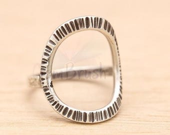 Sterling Silver Open Oval Textured Ring, Handmade Modern Statement Jewelry