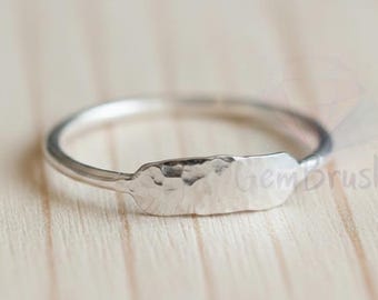Hammered Silver Bar Ring \ Minimalist Stacking Band — Geometric Ring for Women \ Dainty Everyday Jewelry