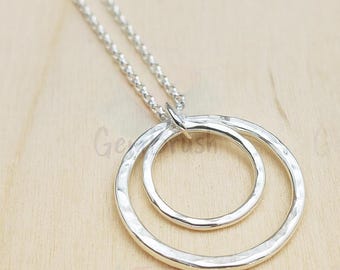 Sterling Silber Doppel-Kreis-Anhänger-Halskette, ineinander greifender Unendlichkeits-Schmuck