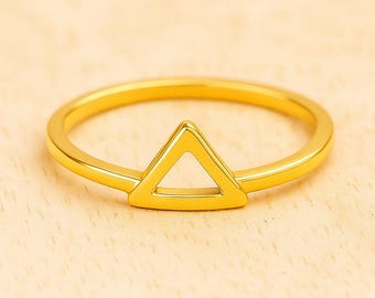 Anillo triangular minimalista de oro, anillo apilable geométrico, plata de ley, joyería para mujer