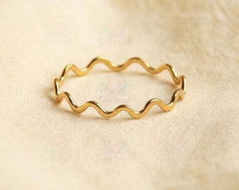 14k Gold Filled Wave Ring, Dainty Zigzag Stacking Band, Minimalist Ocean Jewelry