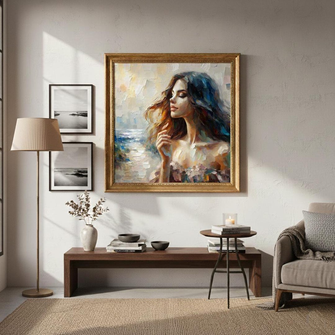 Abstract Woman Portrait Oil Painting Print, Colorful Female Wall Art ...