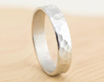 Hammered 925 Sterling Silver Band Ring, Minimalist Stacking Jewelry