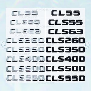 Könnte beinhalten: Eine Sammlung von Autoemblemen, darunter CL55, CLS55, CLS63, CLS260, CLS350, CLS400, CLS500 und CLS550. Die Embleme sind in Silber und Schwarz gehalten, mit dem Logo "FONIX24SHOP".