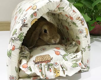 Washable Cotton Bunny Tunnel: Cozy Rabbit Hideout Bed & Play Burrow