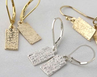Raw Silk Texture Sterling Silver or Gold Dangle Earrings: Handmade by Burnish Jewelry