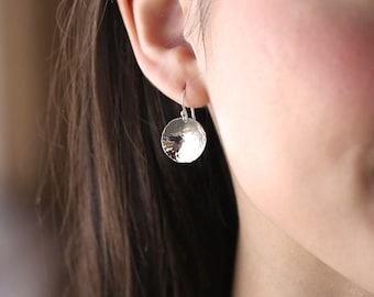 Hammered Sterling Silver Domed Disc Earrings • Simple Lightweight Everyday Jewelry