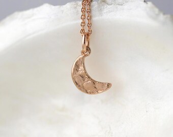 Unique Dainty Rose Gold Vermeil Crescent Moon Necklace: Handmade Artisan Celestial Jewelry by Burnish