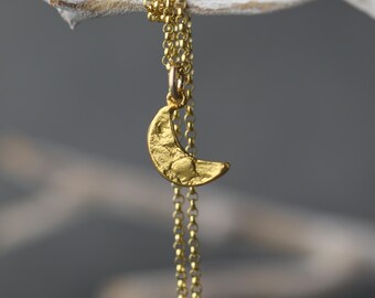 Dainty Gold Crescent Moon Necklace • Celestial Lunar Jewelry Necklace for Women • Unique Handmade Gift for Her