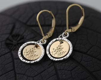 Mixed Metal Wildflower Earrings: Sterling Silver & Gold Filled Leverbacks Handmade by Burnish