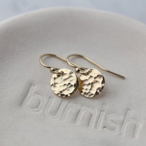 Tiny Hammered Gold Disk Earrings Small Dainty Minimalist Earrings Minimal Gold Filled Earrings image 7