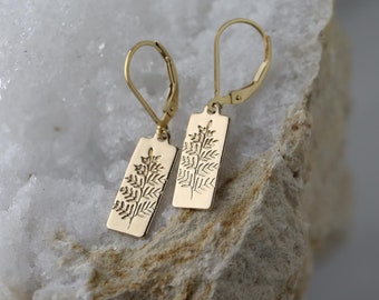 Fern Leaves Gold Filled Earrings • Hand Stamped Alaskan Made Jewelry