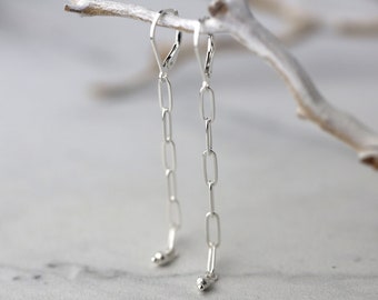 Sterling Silver Chain Drop Earrings Lever-back • Dainty Minimal Dangle Earrings • Minimalist Paperclip Earrings • Jewelry Gift for Her