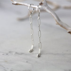 Sterling Silver Chain Drop Earrings Lever-back • Dainty Minimal Dangle Earrings • Minimalist Paperclip Earrings • Jewelry Gift for Her