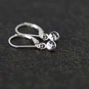 Small Sterling Silver Lever-back Earrings Handmade • Tiny Minimalist Hammered Dot Lever back Earrings for Women LeverbacK