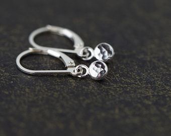 Tiny Hammered Sterling Silver Dot Earrings • Small Minimalist Leverback Earrings by Burnish Jewelry