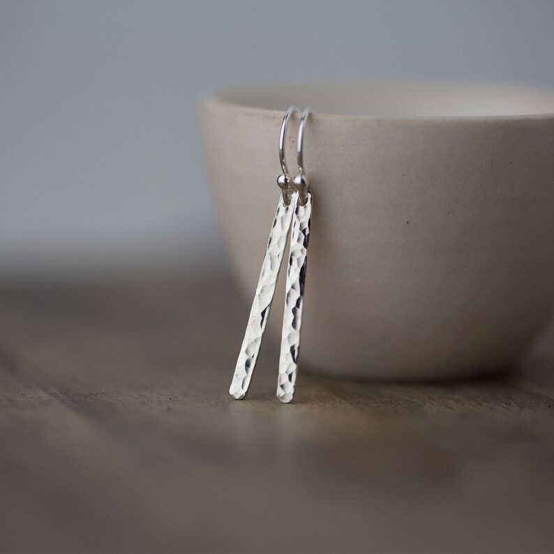 silver bar drop earrings
