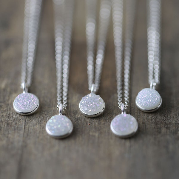 Tiny Druzy Necklace Sterling Silver / Druzy Jewelry Gift / Wife Girlfriend Gift / Bridesmaids Gifts / Drusy
