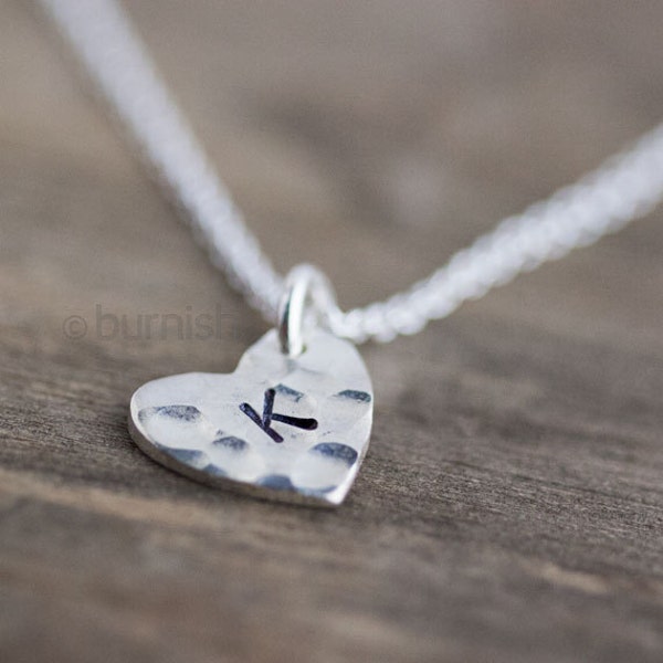 Monogram Heart Necklace / Hand Stamped Initial Letter Charm in Sterling Silver