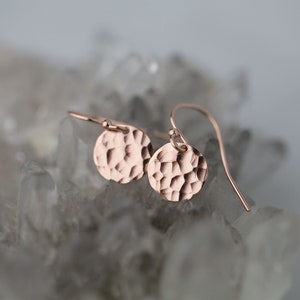 Hammered Rose Gold Earrings Gift for Women Rose Gold Jewelry Birthday Gift for Wife Rose Gold Filled Dangle Earrings image 1