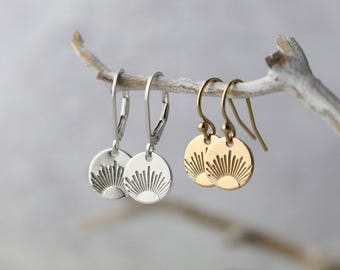 Hand Stamped Sunrise Earrings • Tiny Sterling Silver or Gold Filled