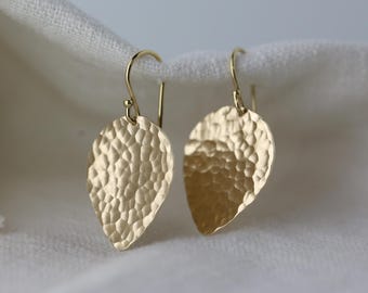 Hammered 14K Gold Filled Petal Earrings • Minimalist Dangle Drop Earrings