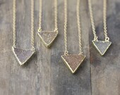 Triangle Druzy Necklace / 24K Gold Electroplated Edge / Drusy Gemstone Pendant Necklace