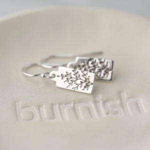 Tiny Wildflower Sterling Silver Earrings • Small Dainty Minimalist Nature Dangle Earrings • Handmade Jewelry by Burnish