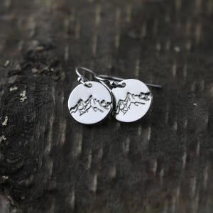 Handmade Sterling Silver Mountain Earrings • Minimalist Women&#39;s Hand Stamped Nature Inspired Jewelry • Alaskan Made Gift for Her