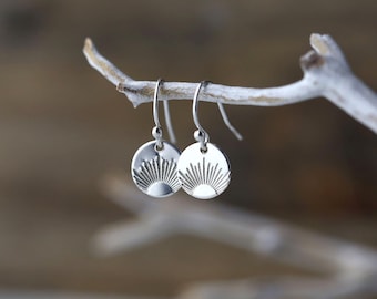 Mini New Day Sunrise Earrings • Hand Stamped New Beginnings Gift • Tiny Sterling Silver Earrings