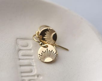 Mini New Day Sunrise Earrings • Hand Stamped New Beginnings Gift • Tiny Gold Filled Earrings
