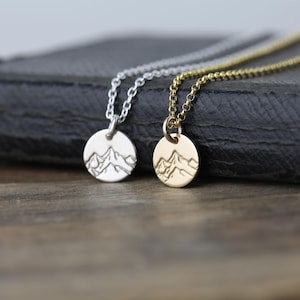 Mini Hand Stamped Mountain Necklace in Sterling Silver or Gold Filled • Small Dainty Minimalist Nature Jewelry