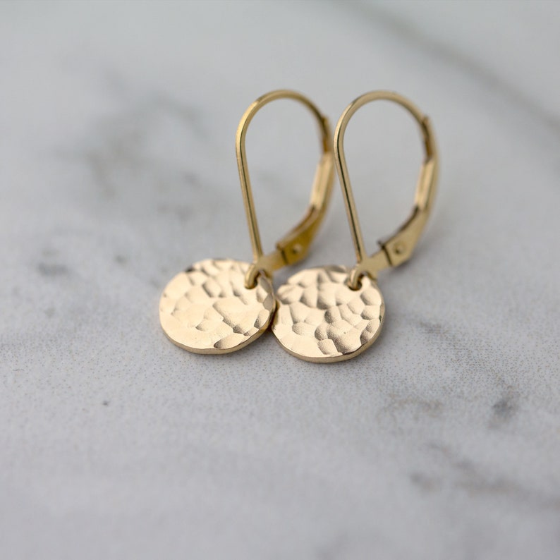 Tiny Hammered Gold Lever-Back Earrings, Handmade Small Dangle Earrings Leverback, Gold Filled Lever Back Earrings image 7